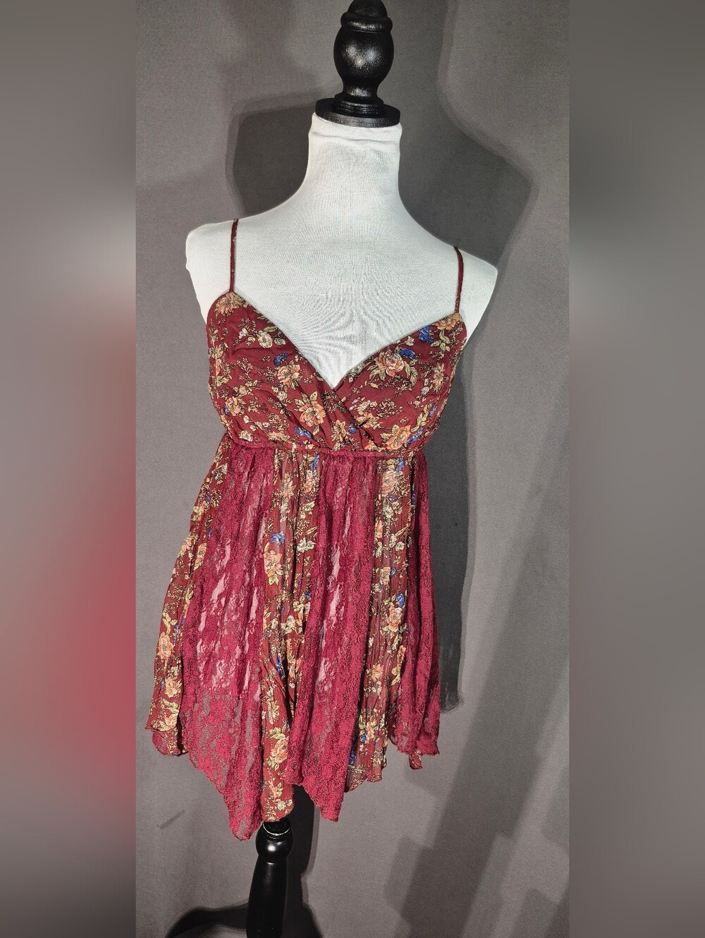 Rue21 Burgundy Floral Lace Babydoll Camisole
